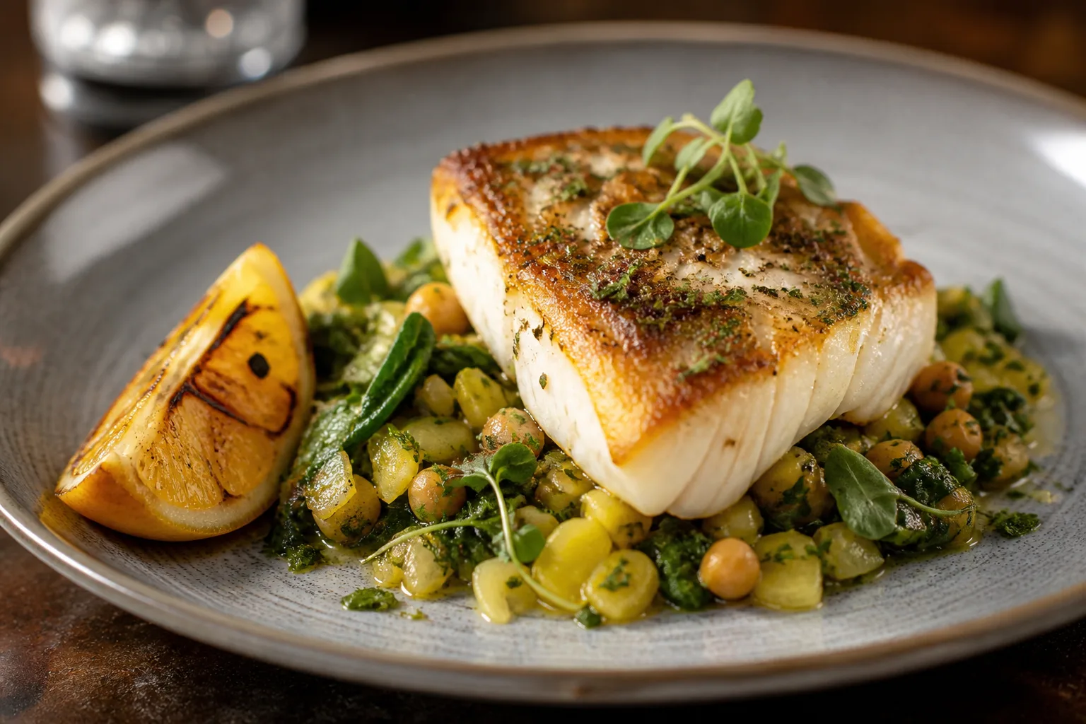 Seasonal coastal dish plated at Aurora Travel Guide