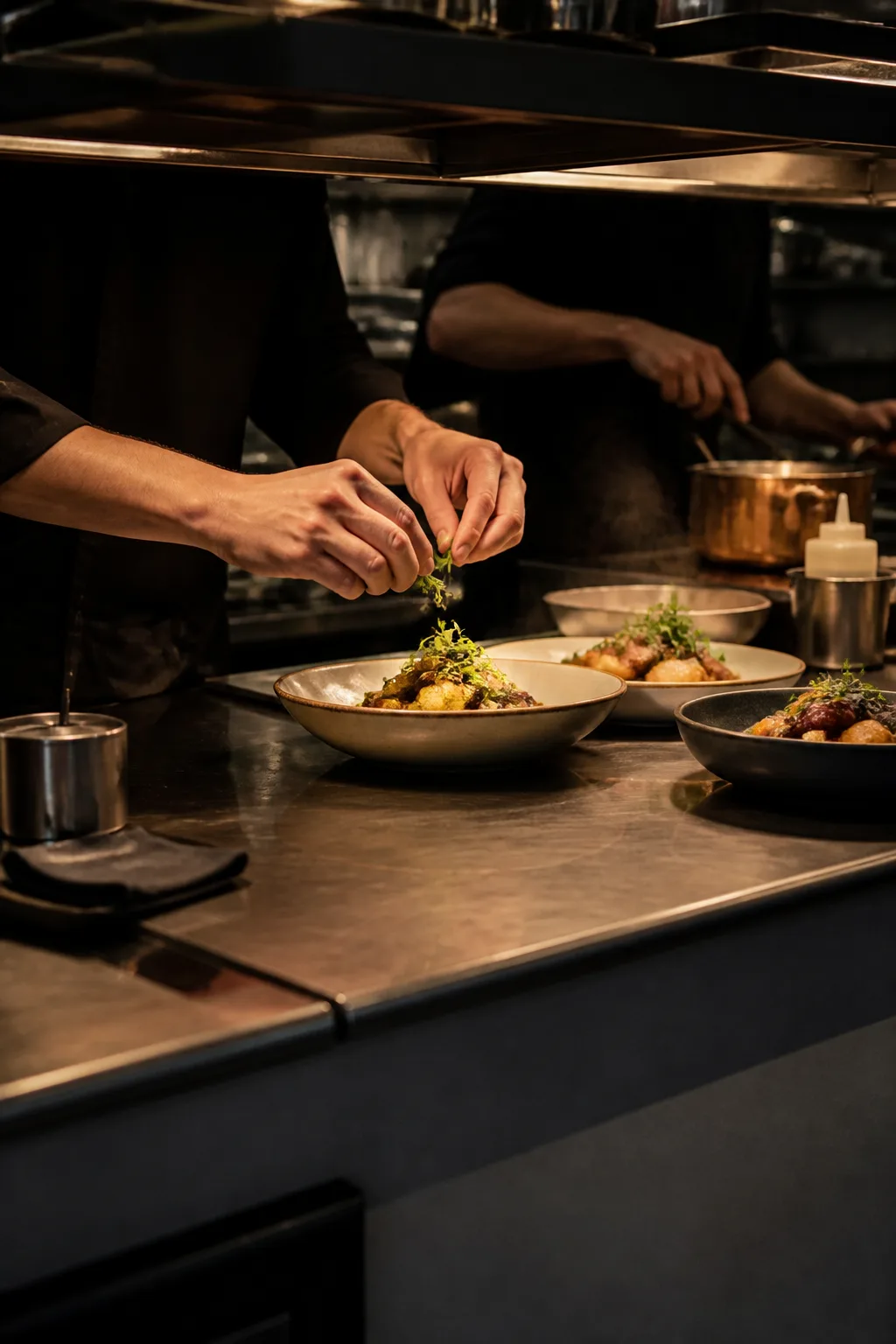 Kitchen pass plating at Aurora Travel Guide